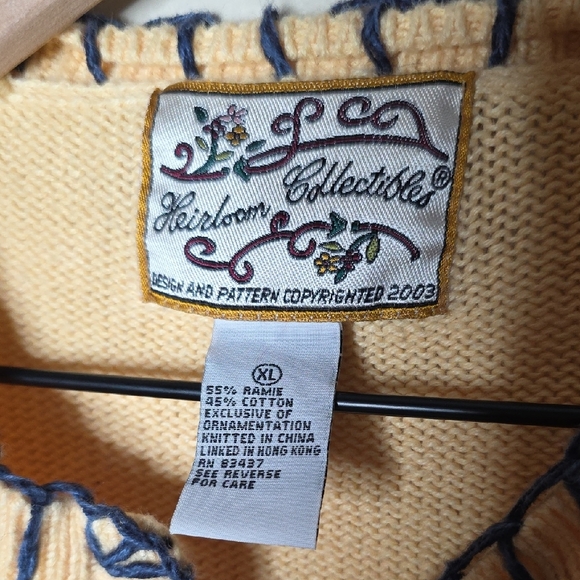 Vtg Heirloom Collectibles Patchwork Cardigan Sweater Rose Embroidery Yellow XL - Picture 3 of 13